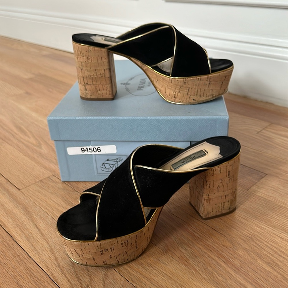 Prada women’s platform sandals size 38 black suede